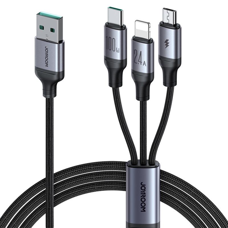 Jiletang 100W Multi-Function Fast Charging 3-in-1 Data Cable