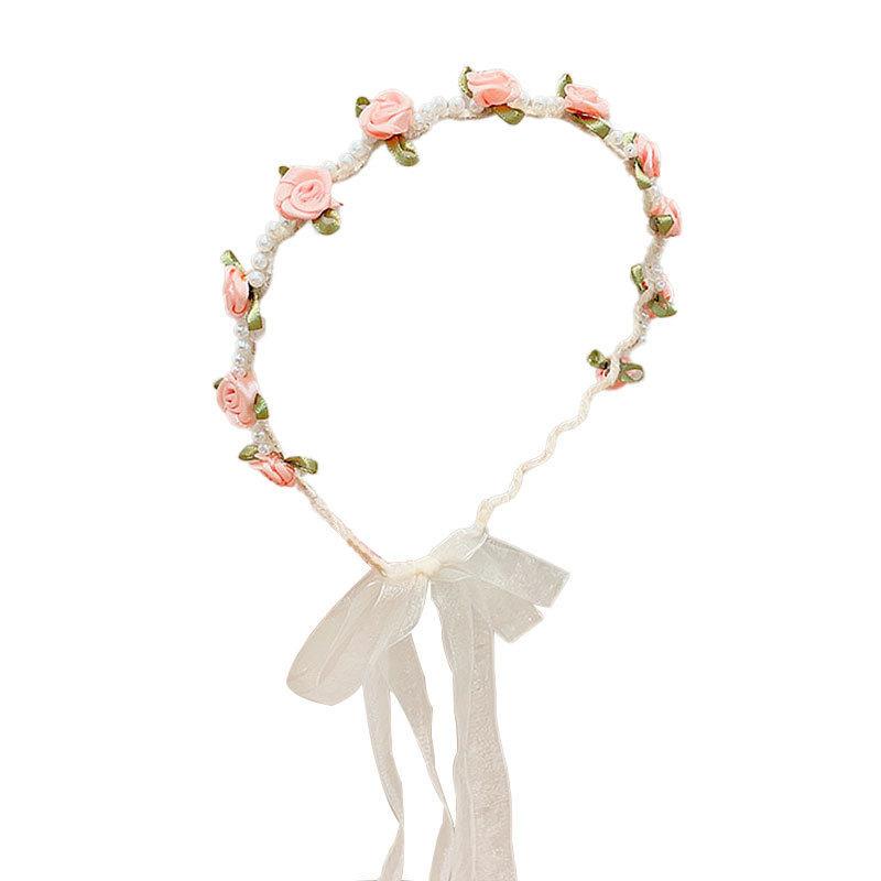 Новая детская ободок-повязка с розой, плетеная повязка с бантом, нескользящий обруч для волос, аксессуар для волос в стиле принцессы для девочек,