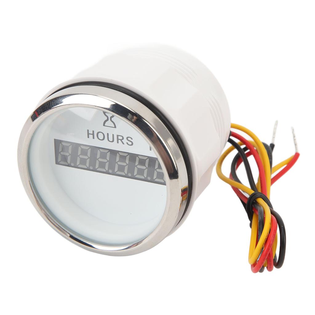 DC 9‑32V 52MM Boat Round Digital Hour Meter High Precise Hourmeter Round Gauge for RVs Yachts Fishing Boats White Dial