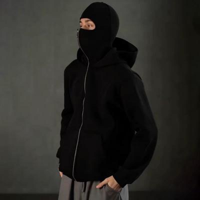 Унисекс Балаклава Худи Теплая Свободная Толстовка с Капюшоном на Молнии Повседневная Куртка с Маской для Лица для Осени Зимы Уличная Спортивная Одежда