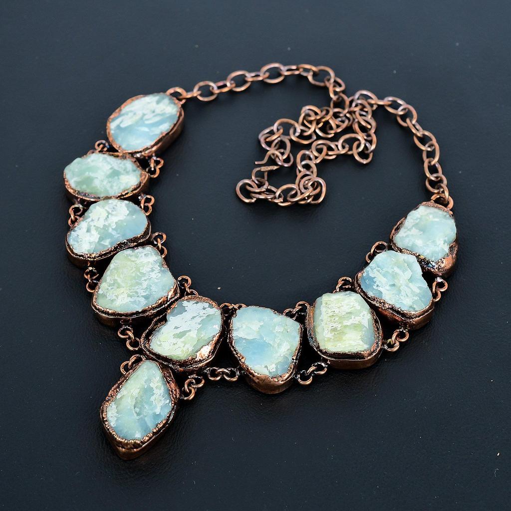 Ларимар Ожерелье из драгоценных камней ручной работы, Медное гальванопластическое ожерелье, Антикварные украшения, Регулируемое ожерелье, Подарок на помолвку