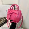 Fashion Faux Leather Bow Decor Crossbody Bag For Women Vintage Solid Color Top Handle Small Sqaure Shoulder Bag