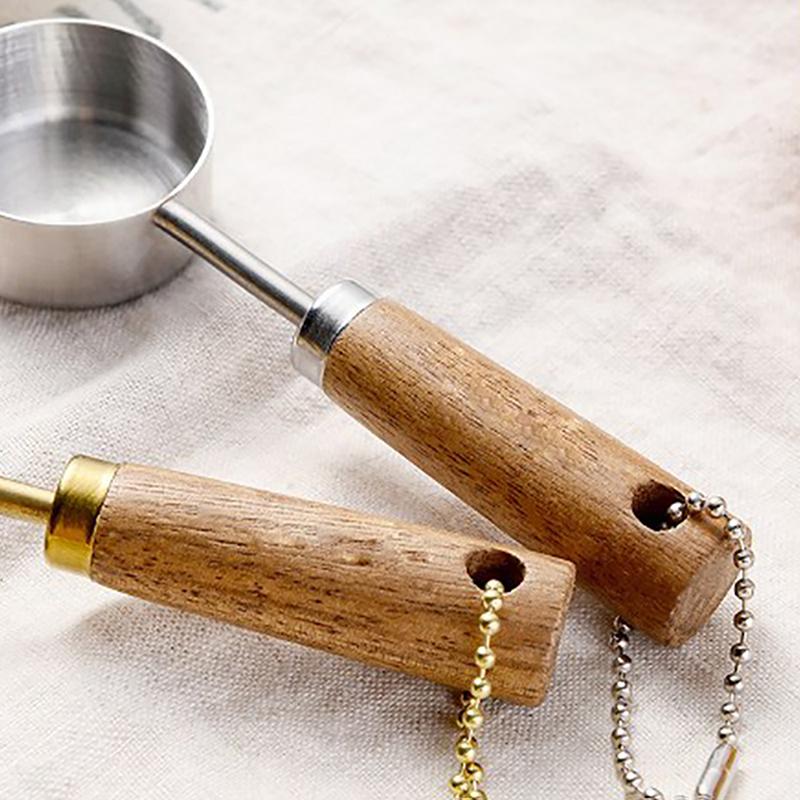Мерная ложка из нержавеющей стали с плоским дном, подвесная мерная кружка, нержавеющая, с деревянной ручкой, кухонные инструменты для измерения кофе