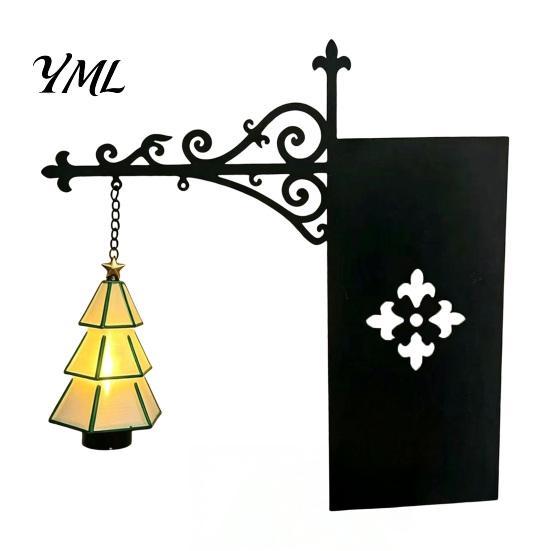 Festive Room Decoration Christmas Tree Bookshelf Lantern, Vintage Iron Wall Hanging Decor, LED Warm Decorative Lantern Light Bookend Ornament, Rustic