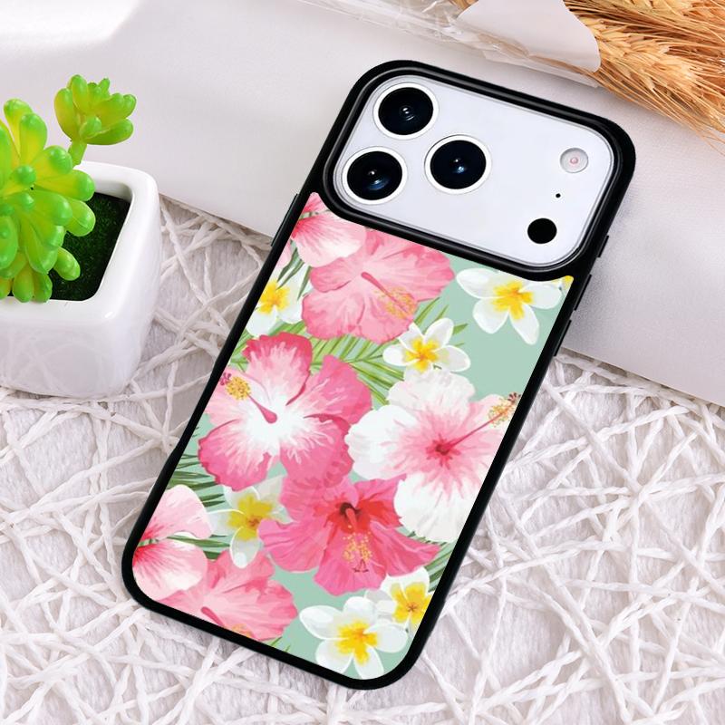 Hibiscus Flowers Floral Hybrid Phone Case for iPhone 17 Air 16 15 11 12 14 13 Pro Max Shockproof Cover