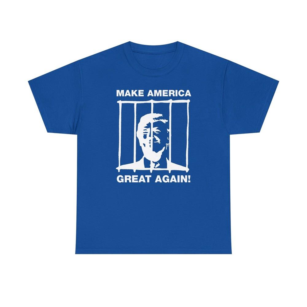 Political Cartoon Trump Make America Great Again Tshirt Tops Tee, Unisex Shirt, Jail