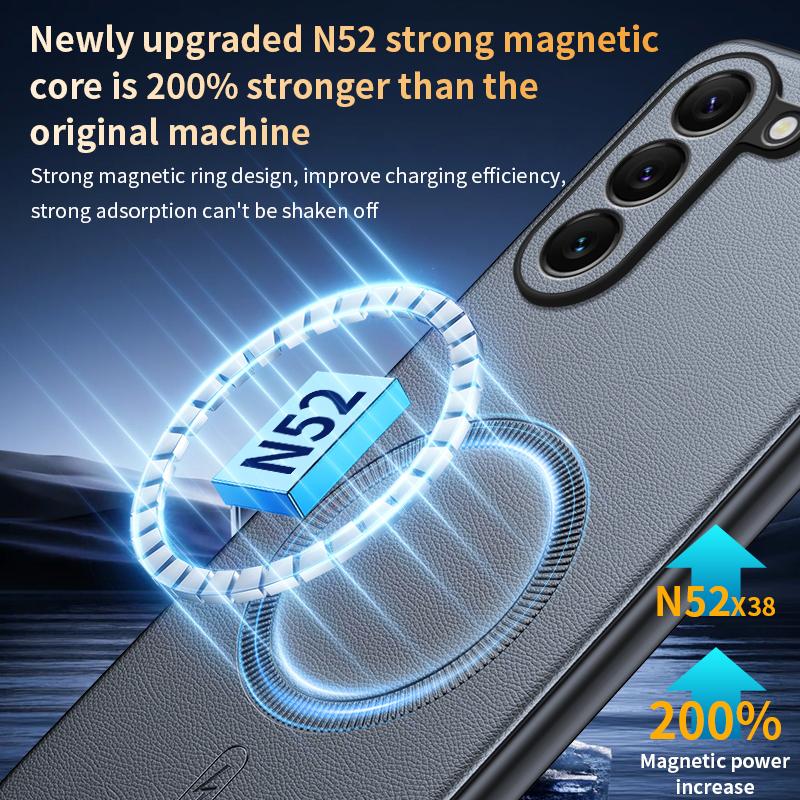 Чехол для Samsung S23 Магнитная кожаная защитная крышка для Samsung S23 Защита от отпечатков пальцев Нескользящий ПК+ТПУ