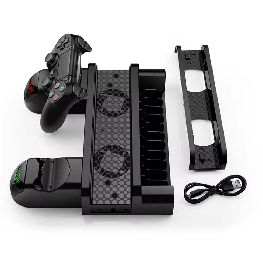 Подставка-охладитель для PS4 Station для Playstation 4/Slim/Pro с зарядной док-станцией для двух контроллеров с EXT-портом и 10 слотами для игр