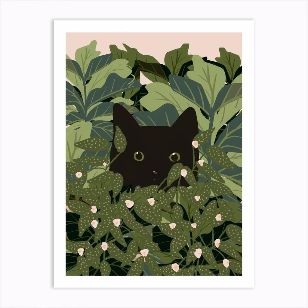 Boho Art Черный Кот Тропические Растения Плакат Холст Картина Милое Животное Скандинавская Настенная Картина Для Современной Гостиной Домашнего Декора