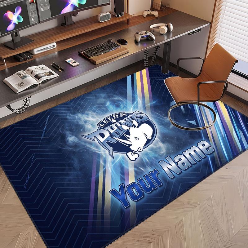 Custom Rug Leeds Rhinos Pattern Print Name Text Soft Non‑Slip Floor Carpet for Home Indoor Decoration