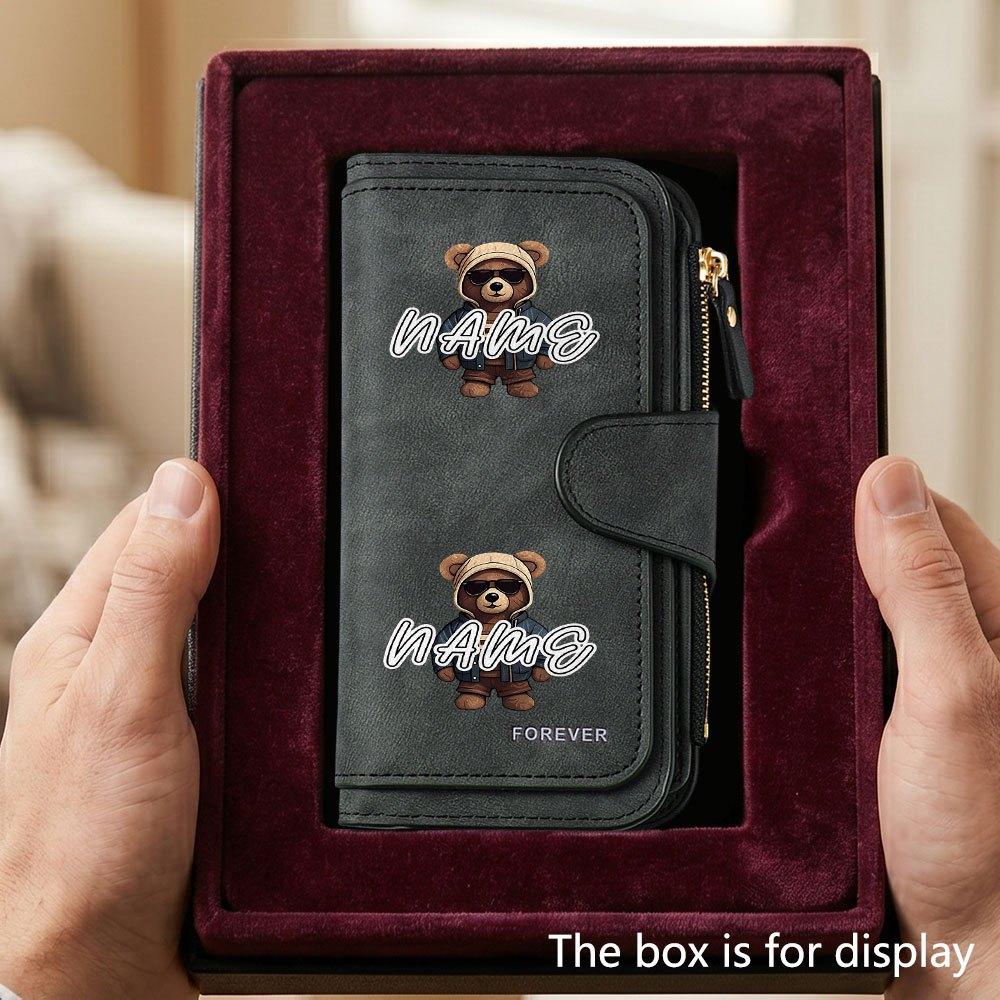 Men's Large Capacity Bear Sunglasses Wallet Business Card Slot Cash Pocket Formal Office Daily Use Stylish Durable Slim Bifold Purse For