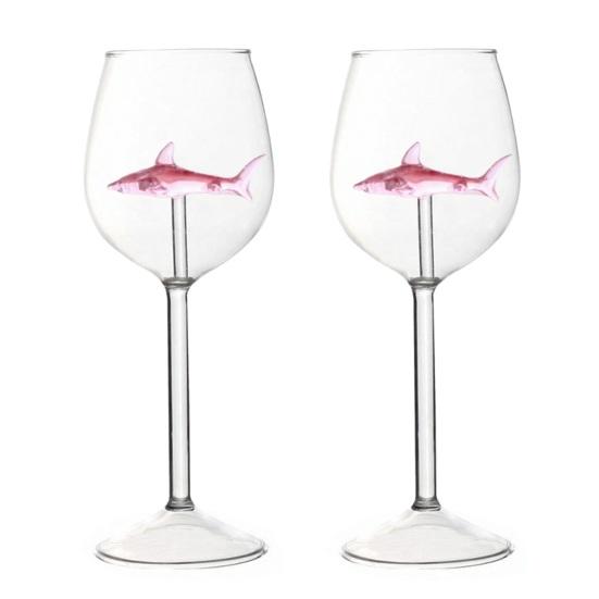 Набор винных бокалов "Акула" Ручная выдувка Бессвинцовое стекло Кубок с 3D-акулой внутри 300 мл Креативная тематика "Акула" Барная посуда Подарок для мужчин Женщин Любителей акул
