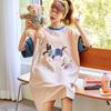 Милая хлопковая летняя ночная рубашка с рисунком для женщин – свободный крой, короткий рукав, корейский стиль, юбка средней длины
