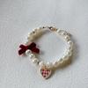 Pet Collar Faux Pearl Dog Collar with Heart Bowknot Charm Adjustable Straps Imitation Crystal Pet Collar Jewelry Accessories