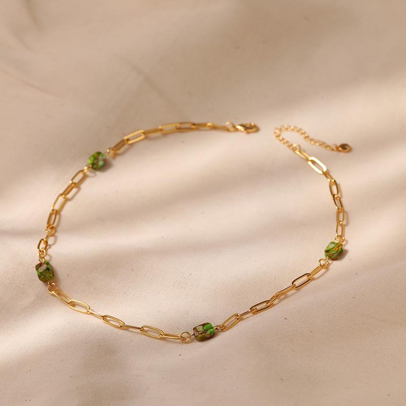 Минималистичный стиль Ins для поездок на работу Неправильный квадратный камень Позолоченное 18 карат Золотом Ключичная цепочка