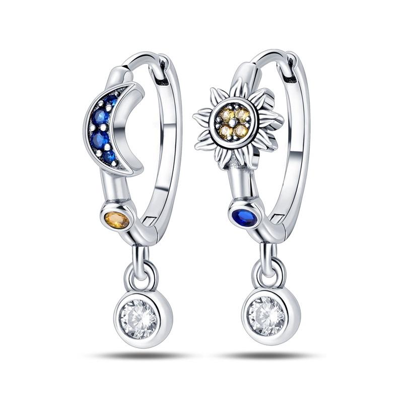 925 Silver Colorful Zircon Rose Gold Star Moon Women Earrings Brilliant Wedding Engagement Star Earrings Jewelry Gifts