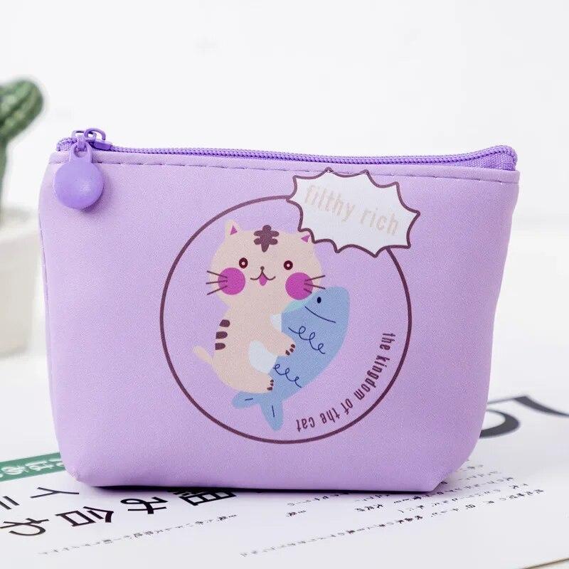 Cartoon Cute Cat Printed Coin Purse PU Multifunctional Coin Key Storage Bag Bank Credit ID Card Holder Sanitary Pad Organizer