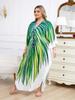 EDOLYNSA Oversize Women Kaftan Robe Outfit Bohemian Printed Vacation Chinese Knot V-neck House Bathing Suit Cover Up Q1588
