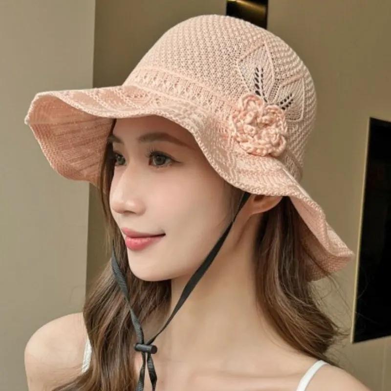 WTEMPO Washable Women Solid Color Casual Flower Hollow Out Sun Hats Versatile Outdoor Travel Sun Screen Hats