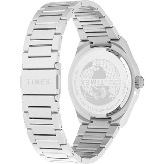 Мужские часы Timex Q Continental День-Дата 39 мм - Браслет из нержавеющей стали Синий циферблат Корпус