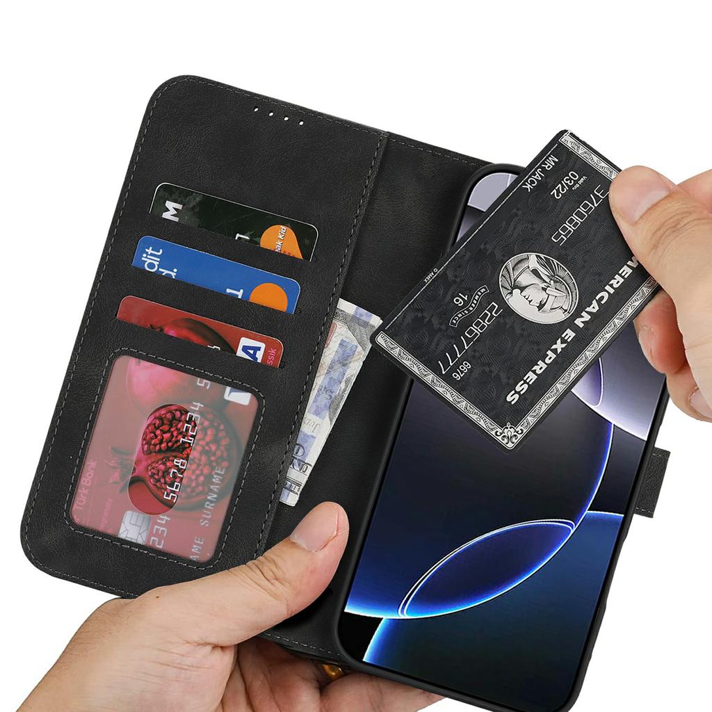 Чехол-кошелек для iPhone 16 Pro Max с двойным сложенным краем, из искусственной кожи с тактильной поверхностью, откидная крышка для телефона