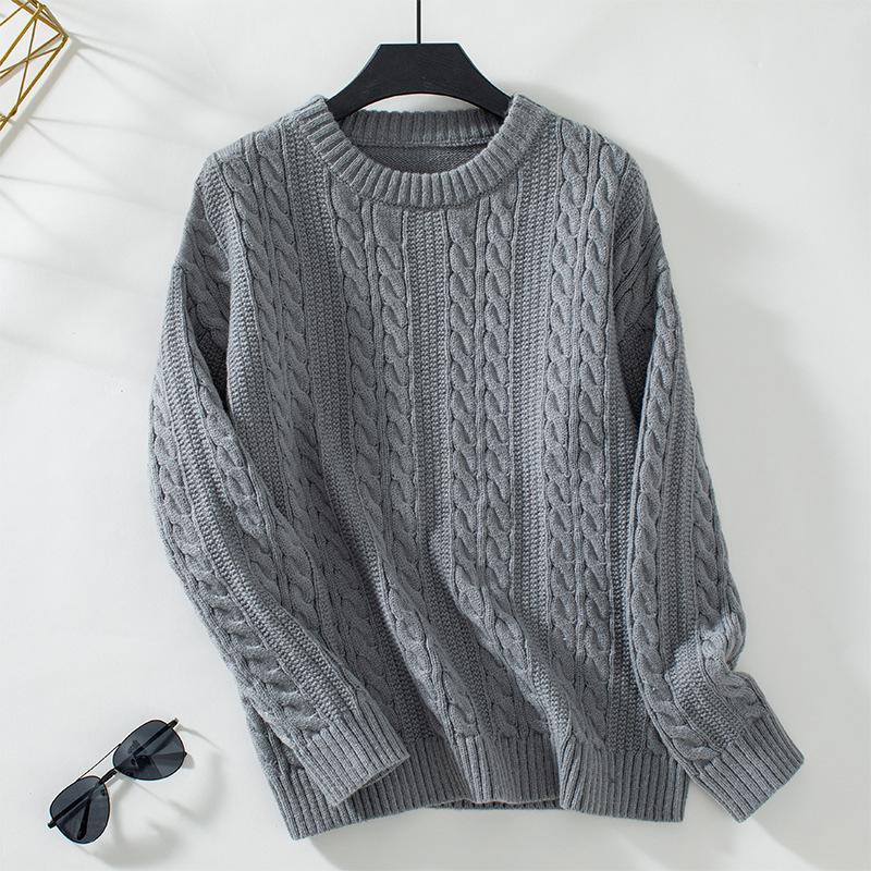 Twist Cable Pullover Sweater for Women In Autumn and Winter New European and American Retro Round Neck Long-sleeved Sweater for Women