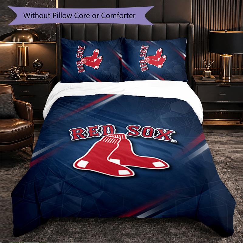 Boston Red Sox Pattern Microfiber 3Pcs Bedding Set Decor Duvet Cover Set For Bedroom Home Use