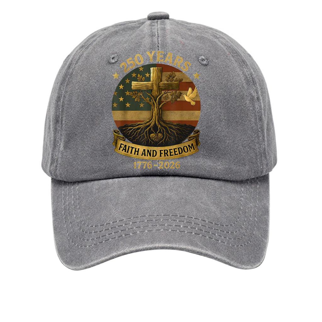 Патриотическая Вера и Свобода Графическая Бейсболка Винтажная 250 Лет Принт с Флагом Папина Кепка Регулируемая Потертая Джинсовая Головной Убор