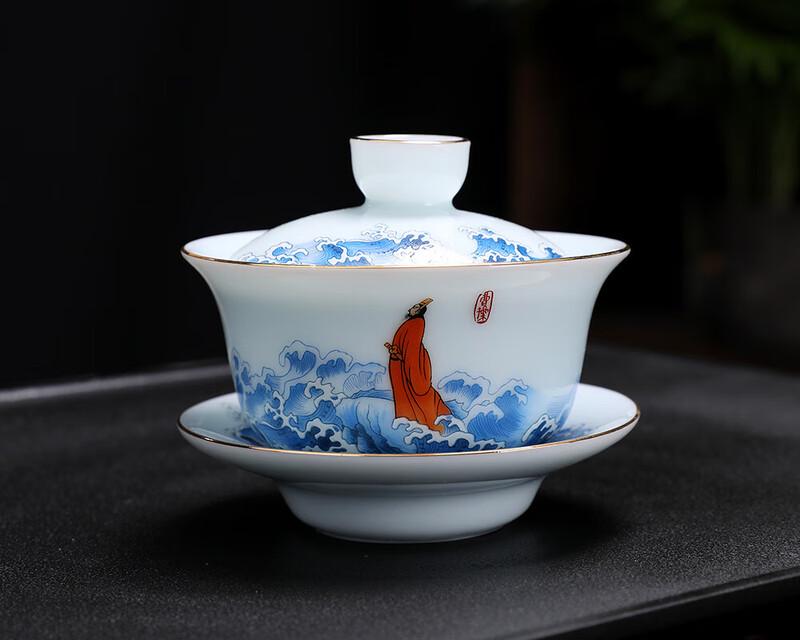 Chaxun Celadon Mutton Fat Jade Porcelain Sancai Gaiwan Tea Set