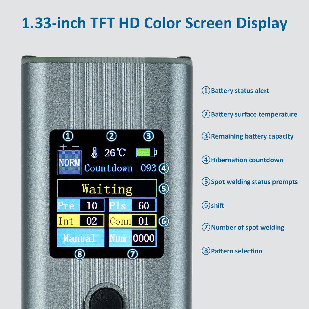 Battery Spot Welder Portable Spot Welder 2200mAh Lithium Battery 1.33inch TFT Color Screen Display
