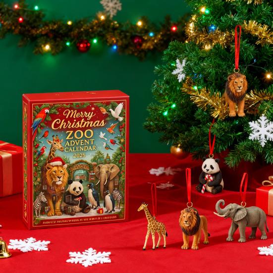 Счастливого Рождества Зоопарк Адвент-календарь Тигр Панда Медведь Форма Статуэтка Анималистичный Узор Обратный Отсчет с 24 Сюрпризами Подвесное Украшение