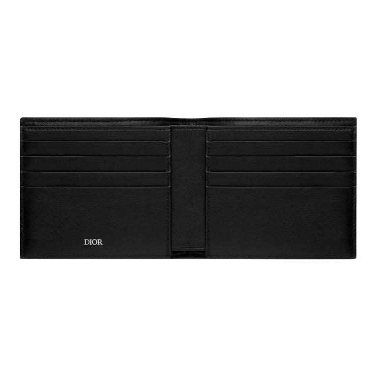 Dior Embroidered Monogram Leather Lined Short Double Fold Fabric Wallet Unisex Wallet Beige Black 2OBBH027YSE-H05E