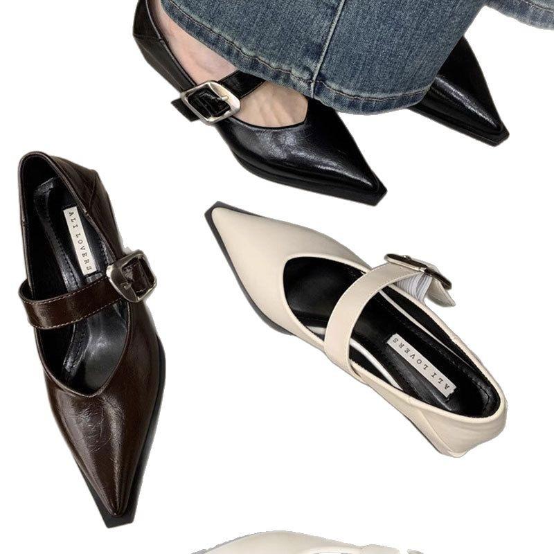 Pointed Mary Jane Single Shoes Women's 2025 Spring and Summer New Fashionable Retro Light Mouth Thick Heel Small Leather Shoes