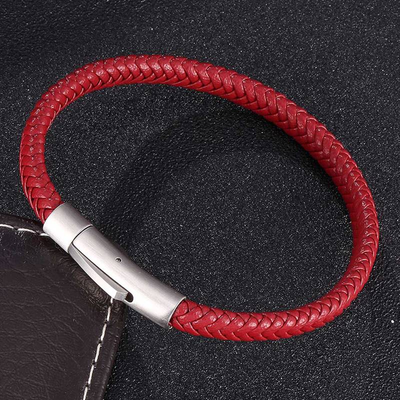 Fashion Bracelet Men Women Red Leather Bracelets Exquisite Snap Accessories Hand-Woven Jewelry Couples Gift