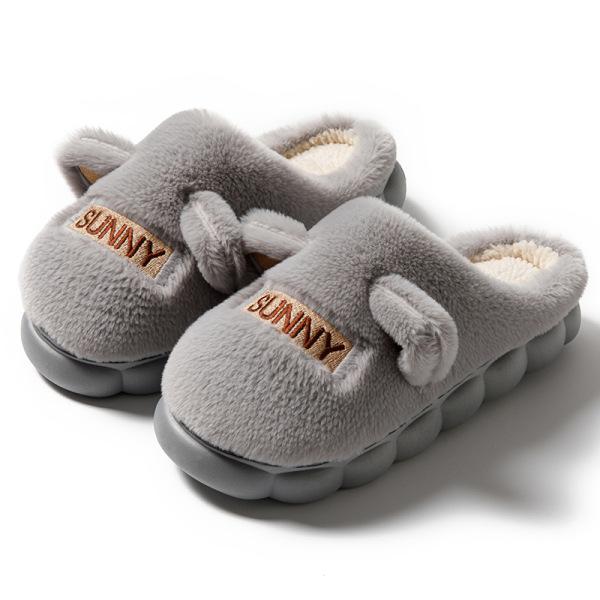 Home Bag and Cotton Slippers, Non-slip Thick-soled Plush Warm In Winter, Cute Fluffy Cotton Shoes for Couples