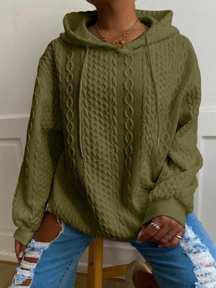 European & American Women's Casual Jacquard Loose Hooded Knit Sweatshirt