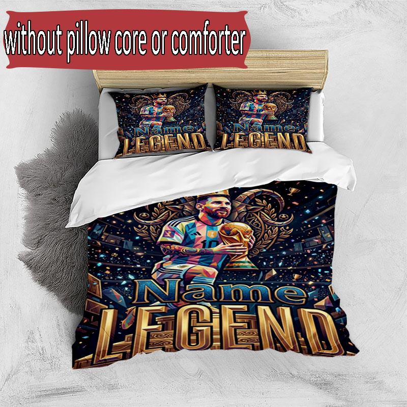3pcs Duvet Cover Set (1*Duvet Cover + 2*Pillowcase, Without Core), Custom Name Lionel Messi Pattern Bedding Set, Home Bedroom Decor Gift