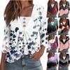 Women's Fashion Casual Long Sleeve Shirt Floral Printed Button V Neck Up Tops