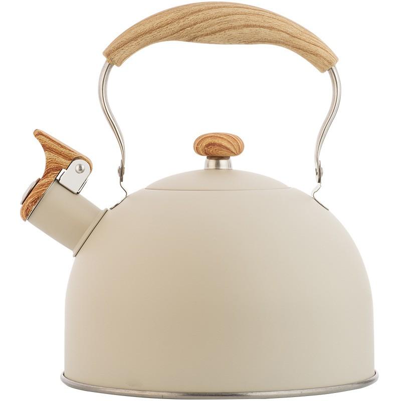 2.5L Stainless Steel Whistling Kettle With Wooden Handle Coffee Tea Milk Hot Water Modern Kitchen Stovetop