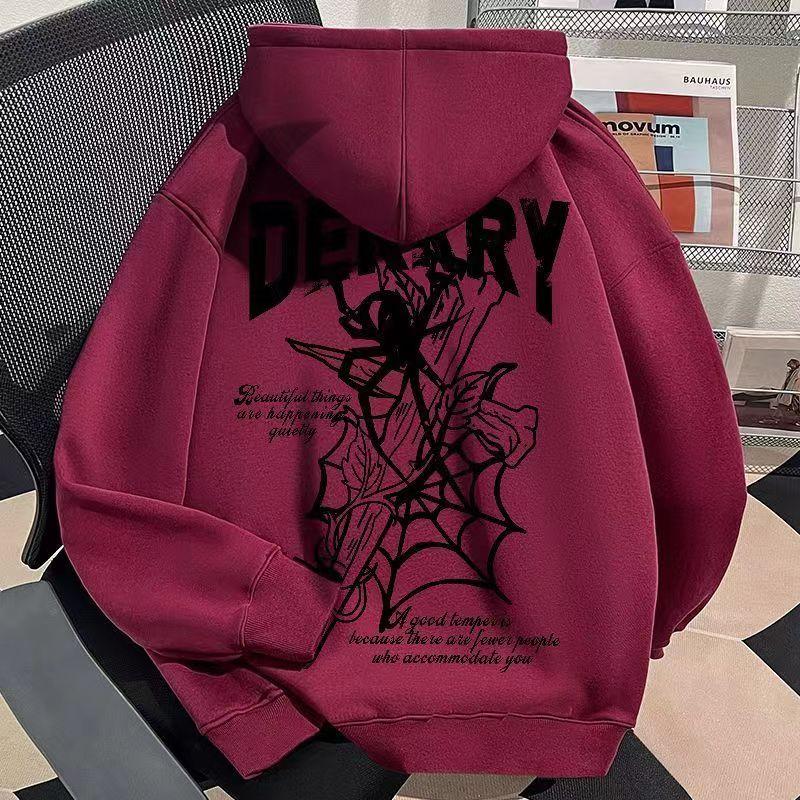 Мужская толстовка с капюшоном и принтом паука Y2k Осень-зима Ретро-толстовка Harajuku с длинными рукавами Свободная одежда