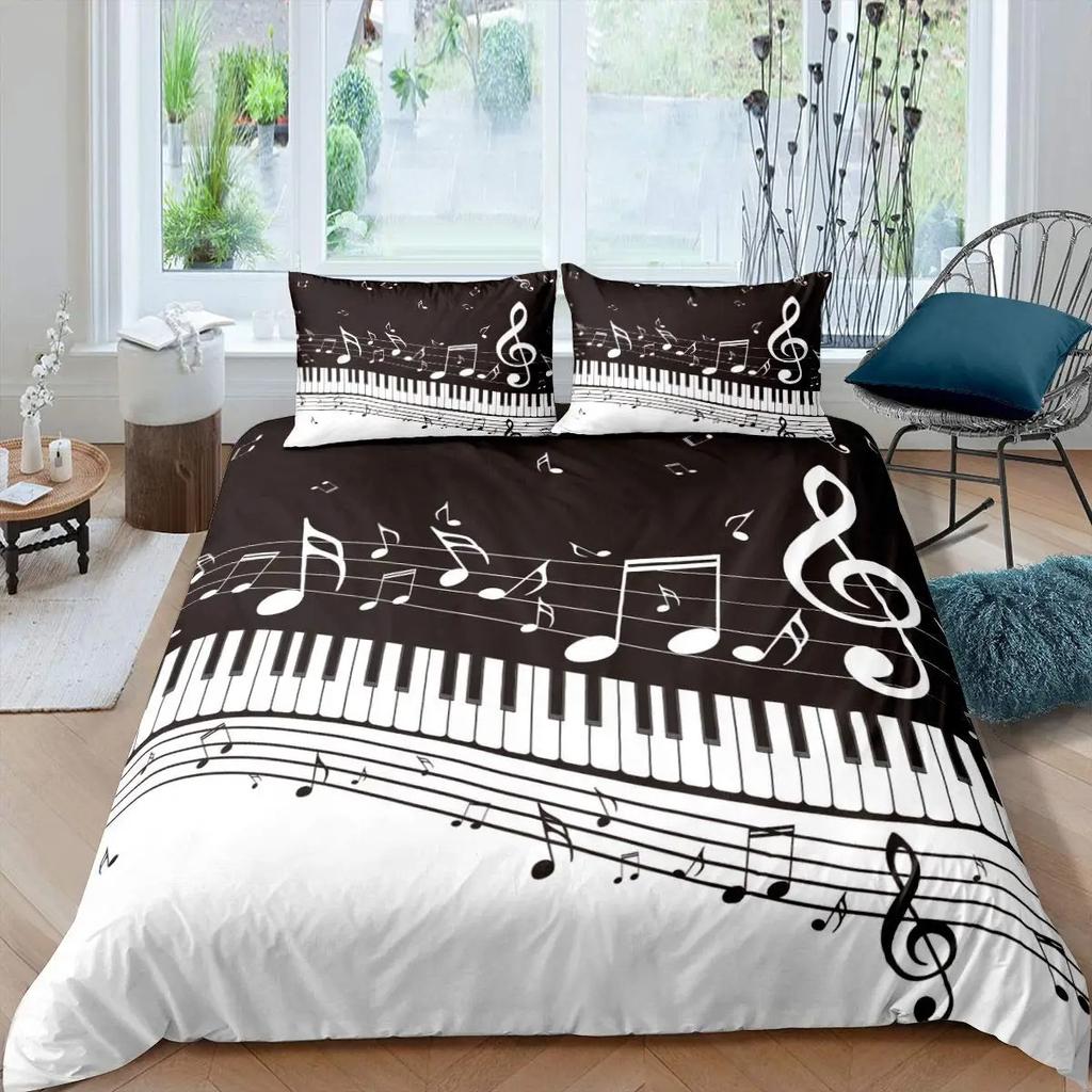 Комплект постельного белья с музыкальными нотами Queen Size, постельный комплект с рок-музыкой для мальчиков и девочек, цветные наушники, радио, мягкий комплект постельного белья