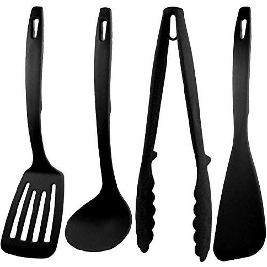 Nagaoka Tsubame Sanjo Kitchen Tool Set 4 pieces Spatula Ladle Tongs Turner Black Made Japan