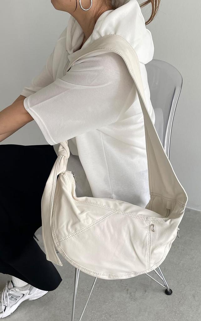 210NOUVE Soft Faux Leather Half Moon Shoulder Bag, Ivory [55K210G344-19]