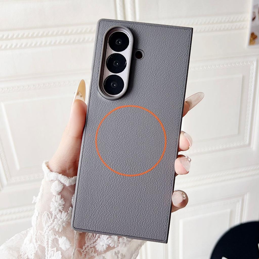 Samsung Galaxy Z Fold 7 6 5 Fine Ring Магнитная Беспроводная Зарядка Защитный Чехол Минималистичный Кожаный Складной Чехол для Телефона с Экраном