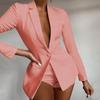Женский костюм, пиджак, пиджак, лацкан с одной пуговицей, глубокий V-образный вырез, длинный рукав, прямой, против морщин, сплошной цвет, формальный деловой стиль, OL, повседневное женское пальто