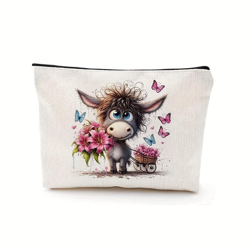 Cute Cartoon Animal Design Cosmetic Pouch,Zippered Makeup Bag, Casual Large Capacity Travel Toiletry Organizer Bags