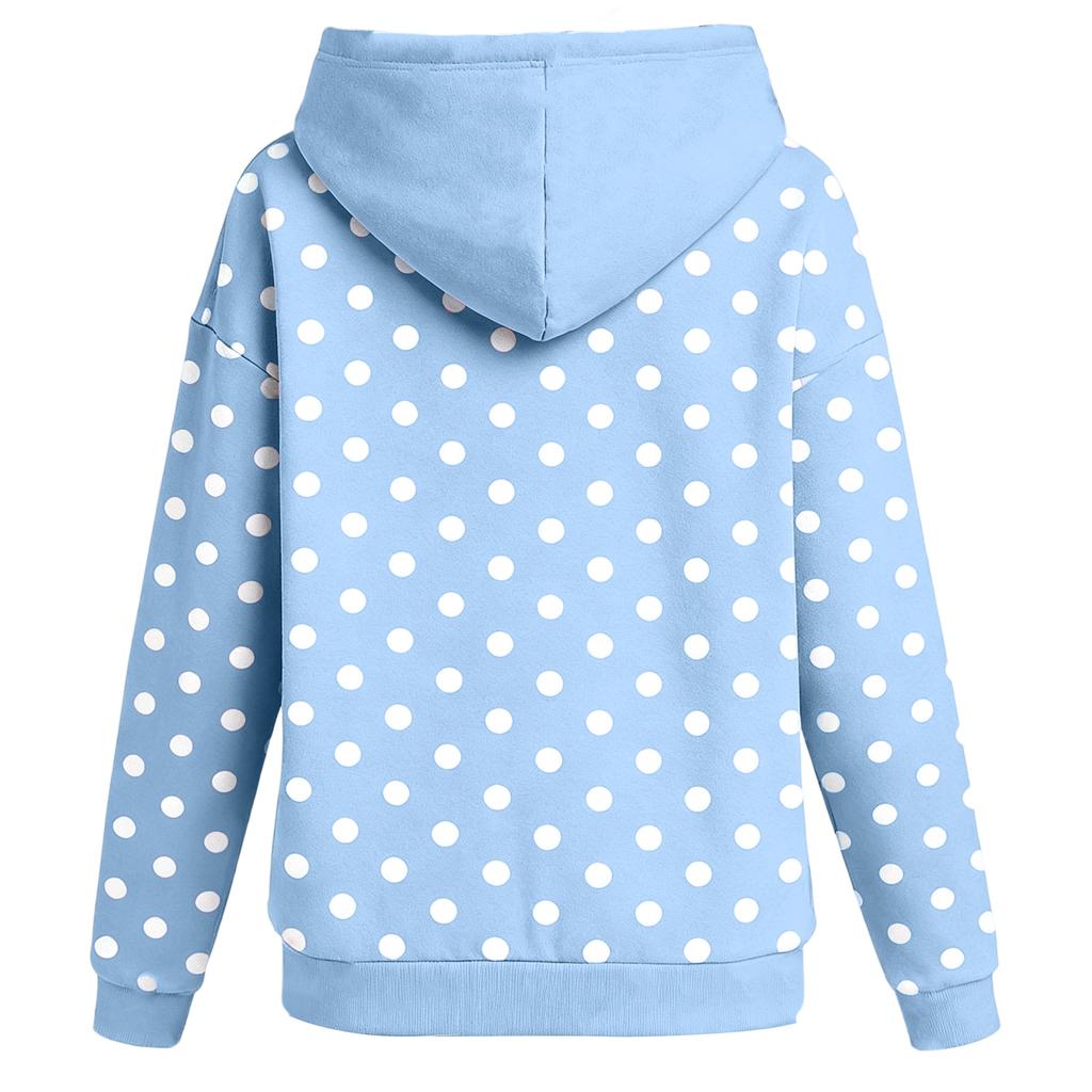 Женская толстовка с капюшоном с длинными рукавами и принтом в горошек, с защипами на груди