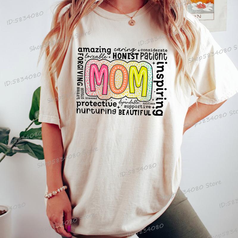 Retro Mother Fashion Casual Tops Gift for Mom Funny T Shirts Mothers Day Classic Tops Mom Life Printed Tshirt Womens Clothing