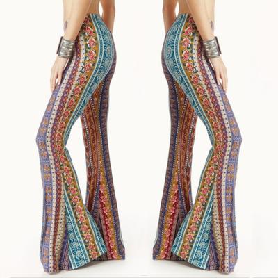 Бохо Цветочный Принт Цыганские Женские Клеш Свободные Йога Широкие Расклешенные Длинные Брюки
