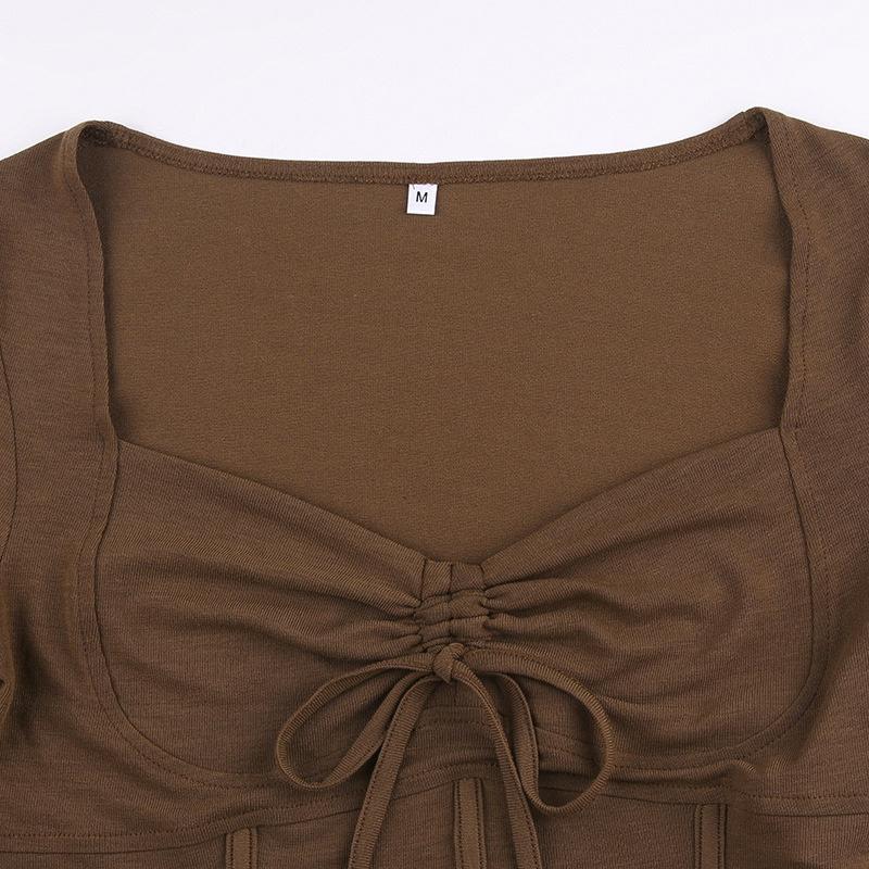Женская футболка с завязками, узкие расклешенные топы с длинными рукавами, винтажная женская футболка с v-образным вырезом, повседневная одежда